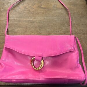Amanda Smith Pink Faux Leather Shoulder Bag Gold Ring Detail